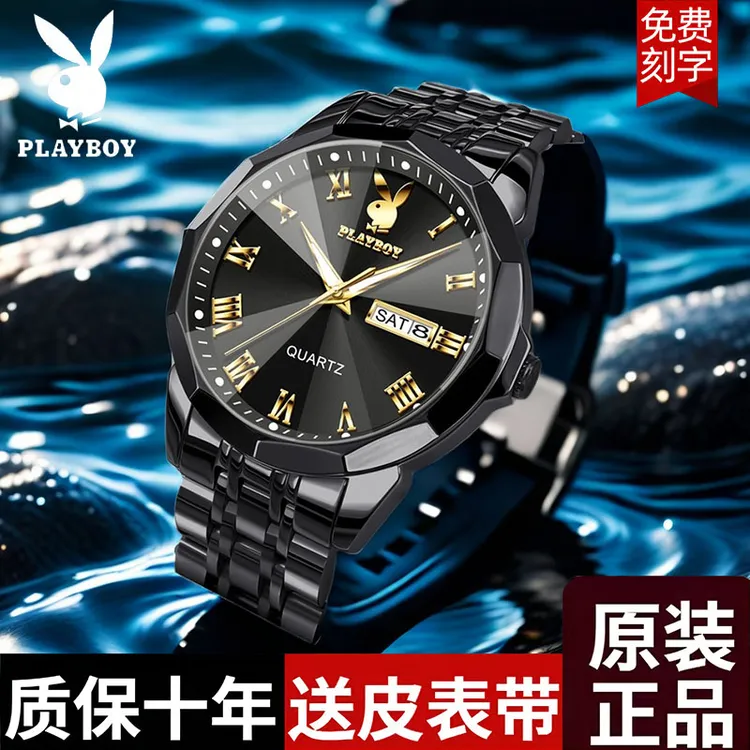 2025多功能欧美认证男士手表防水夜光双日历非机械表新款美国男表