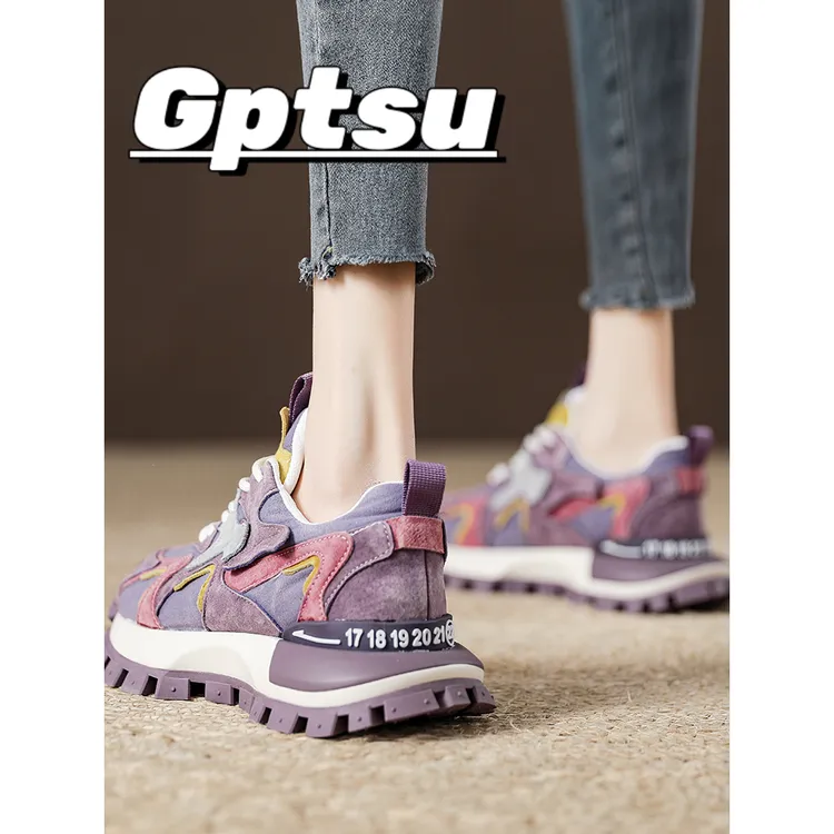 GPTSu厚底复古拼色华夫阿甘鞋女ins潮秋新款透气老爹鞋运动女鞋