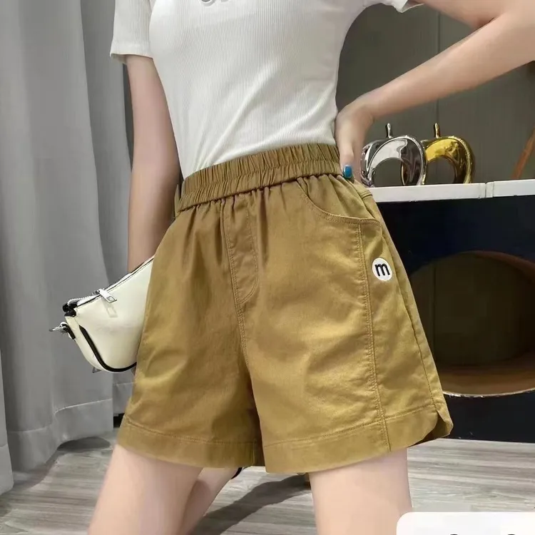 2025夏季新款韩版时尚高腰短裤女百搭松紧腰女装显瘦a字阔腿短裤