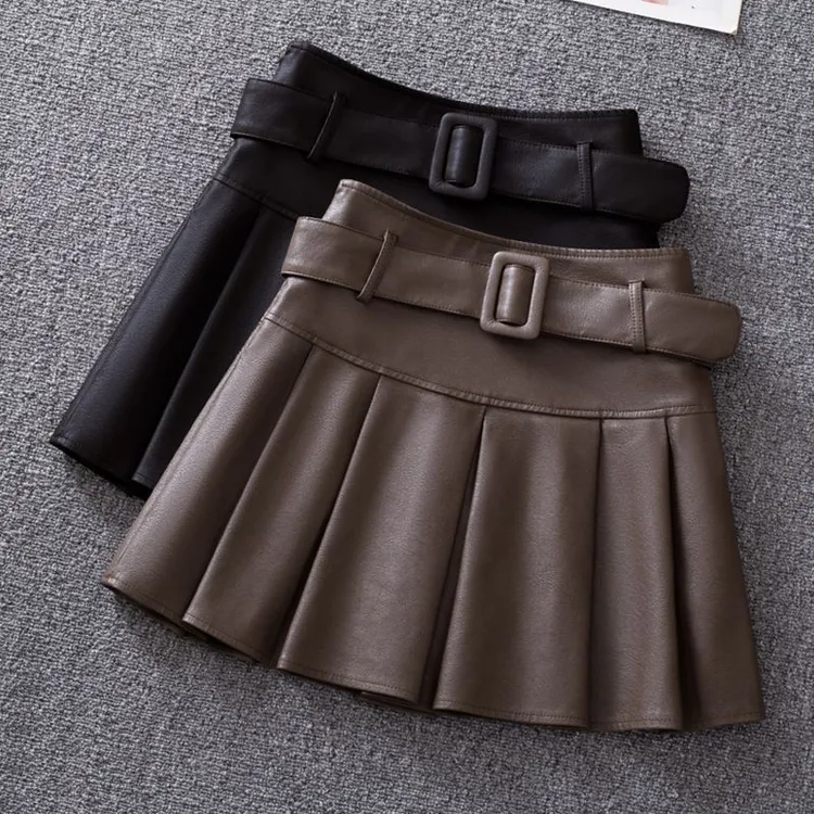 2025年秋冬季新款PU皮裙百褶裙女短裙高腰小个子显瘦时尚A字裙子