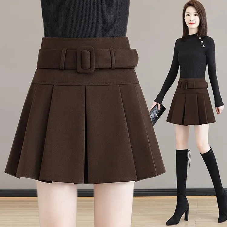 2025秋冬新款毛呢百褶裙女短裙高腰显瘦小个子配毛衣半身裙冬裙子