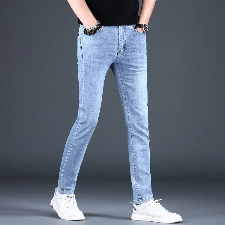 九牧高端潮流牛仔裤男潮牌修身小脚矮个子九分休闲裤八分夏季薄款