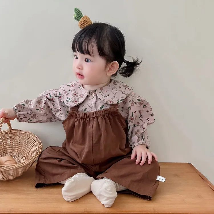 韩版婴儿衣服套装女宝宝碎花卫衣上衣背带裤两件套婴幼儿爬服长袖