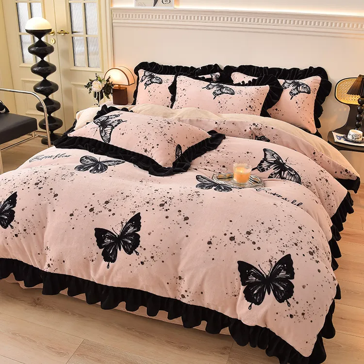 雅仁2024新款牛奶绒四件套高克重加厚加绒保暖精品加厚公主风