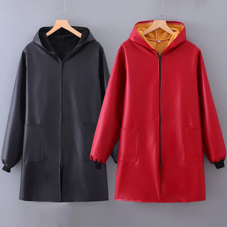 加绒皮罩衣防水防油外穿大人男女软皮厨房免洗干活摆摊PU工作服