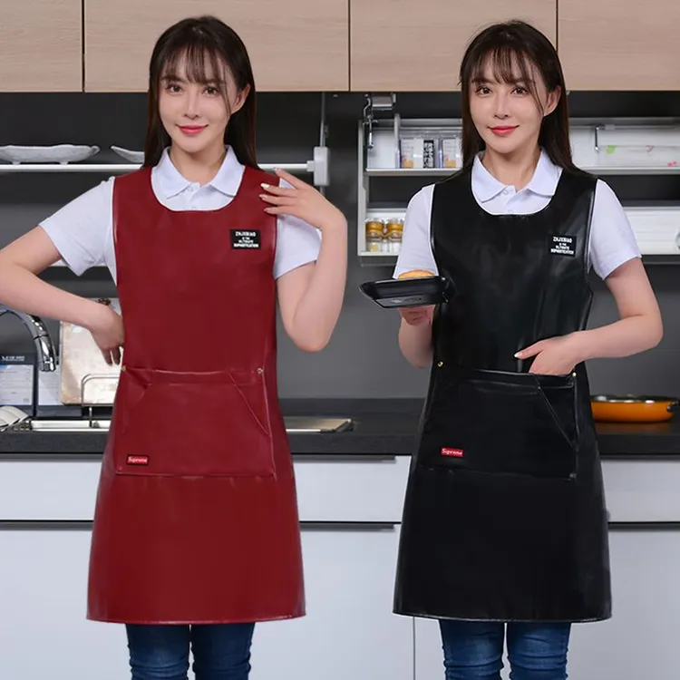 PU软皮围裙女家用厨房做饭防污耐脏免洗围腰专用上班工作服男