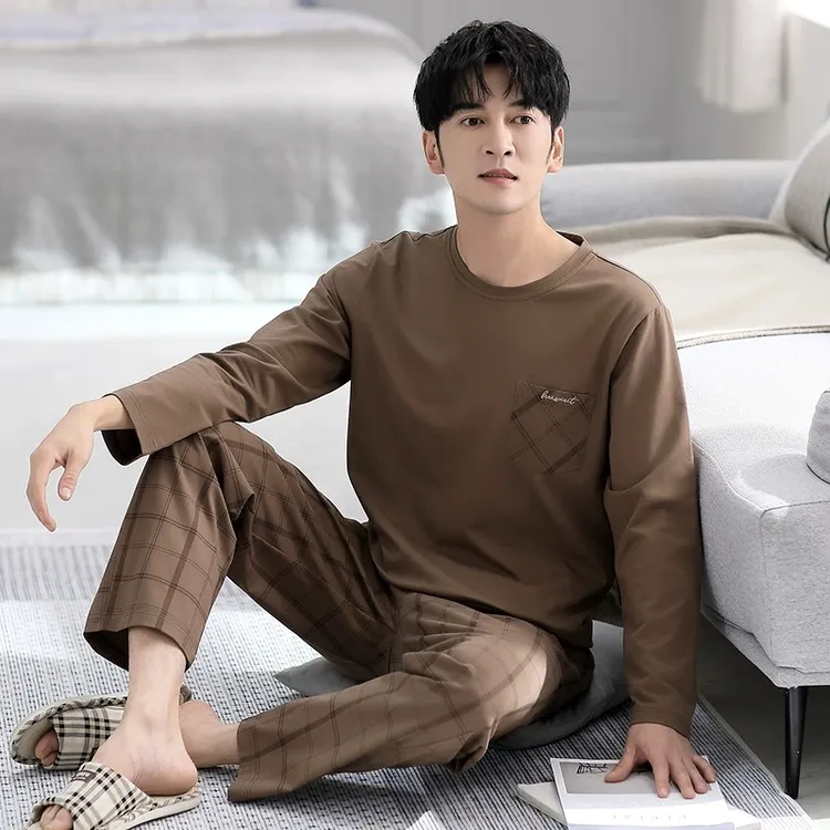 2023男款高端套装可外穿圆领男士长袖秋季高档睡衣家居服可外出
