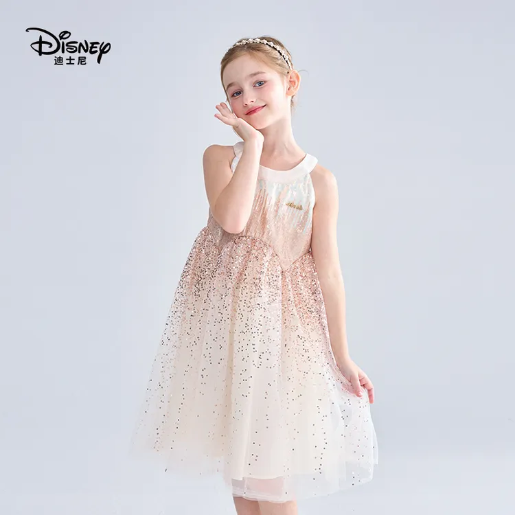 Disney/迪士尼女童新款连衣裙洋气时尚无袖亮片公主裙儿童纱裙
