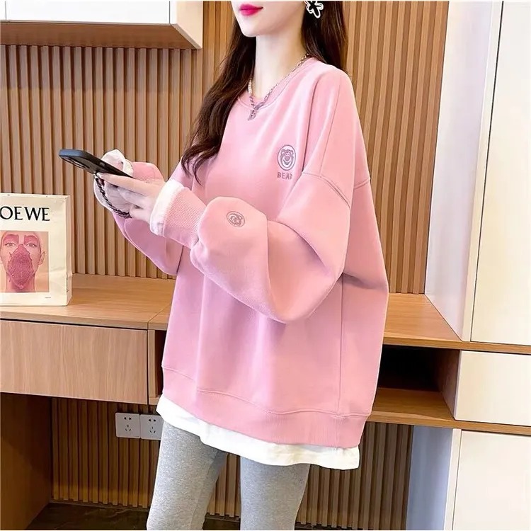 哺乳期辣妈外出中长款时尚宽松假两件秋冬刺绣喂奶服哺乳衣卫衣潮