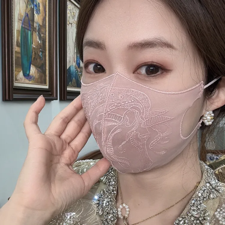 欧根纱刺绣面罩蕾丝(两个装)