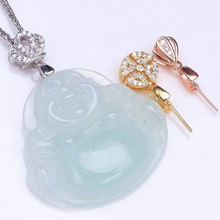 925银银制品 玉厚3mm内用小号扣头玉佛公夹扣百搭吊坠搭扣配件