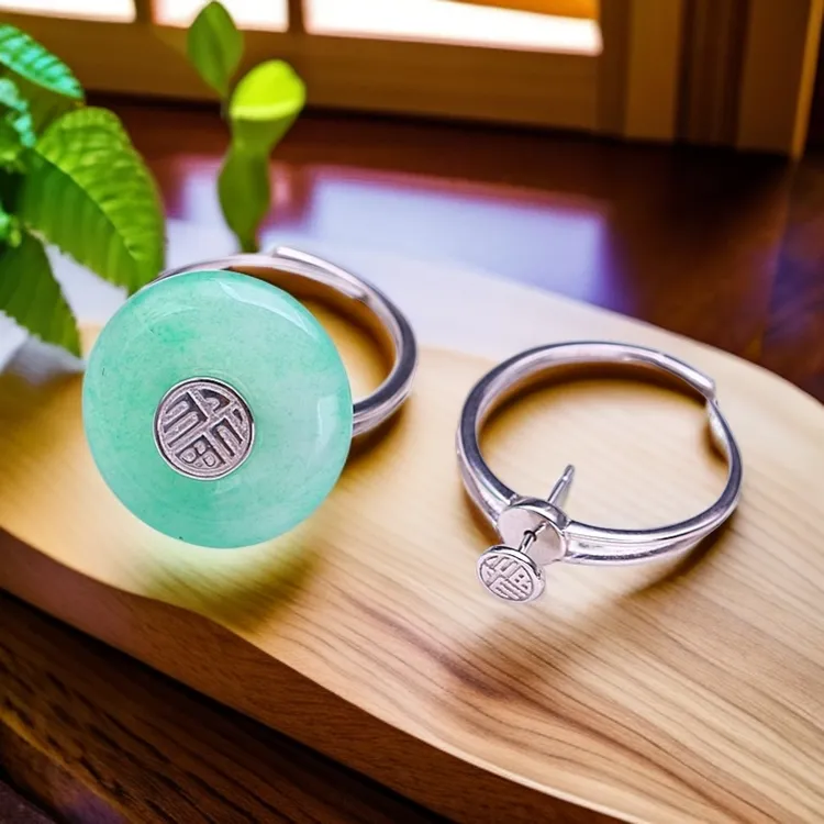 925银银制品 可调节开口大号戒托女925银算盘珠扁珠diy小平安扣