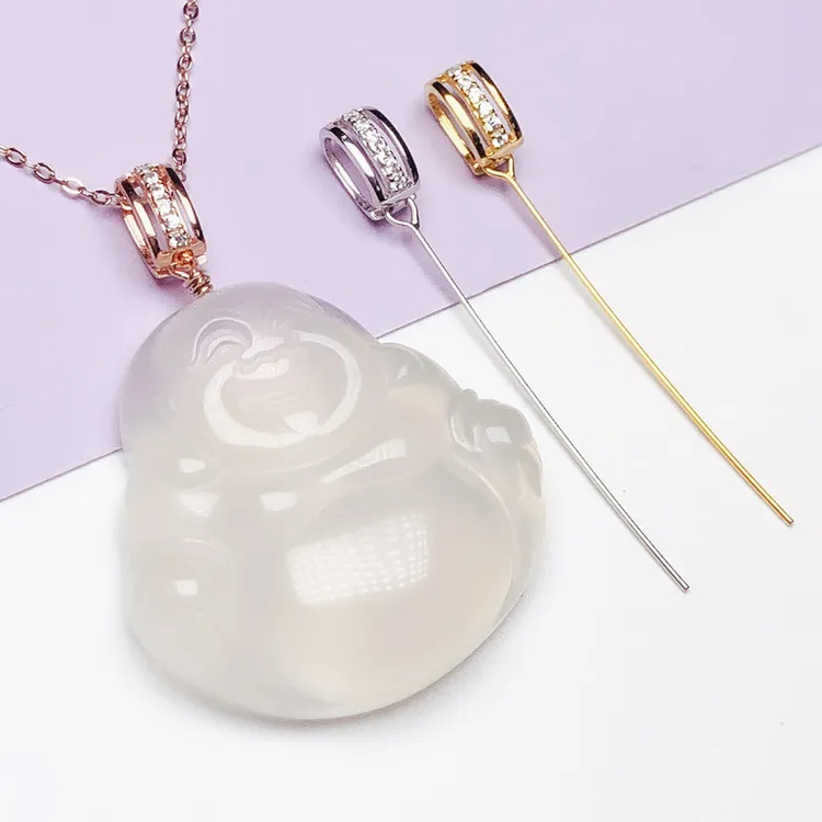 925银银制品 扣头diy通用款斜孔万能扣头玉挂饰百搭扣配件简约风