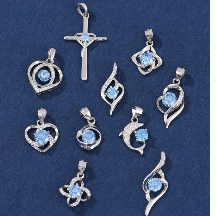 链子925银 唯爱纯银项链女999足银单吊坠 925银项坠蓝钻七夕礼物