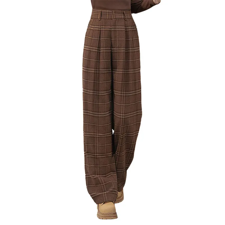 【品牌奥莱】丝柏舍2024冬装新款女长款格子阔腿休闲裤S43B6176K