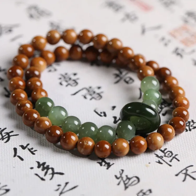 【青山黛】库克菩提双圈老料圆珠配绿色禾田+跑环菩提手串108颗