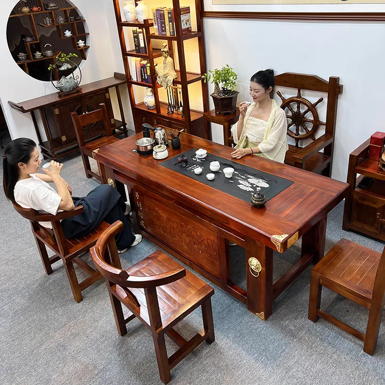 老船木茶台办公室功夫茶几泡茶一体高档家用实木新中式泡茶桌组合