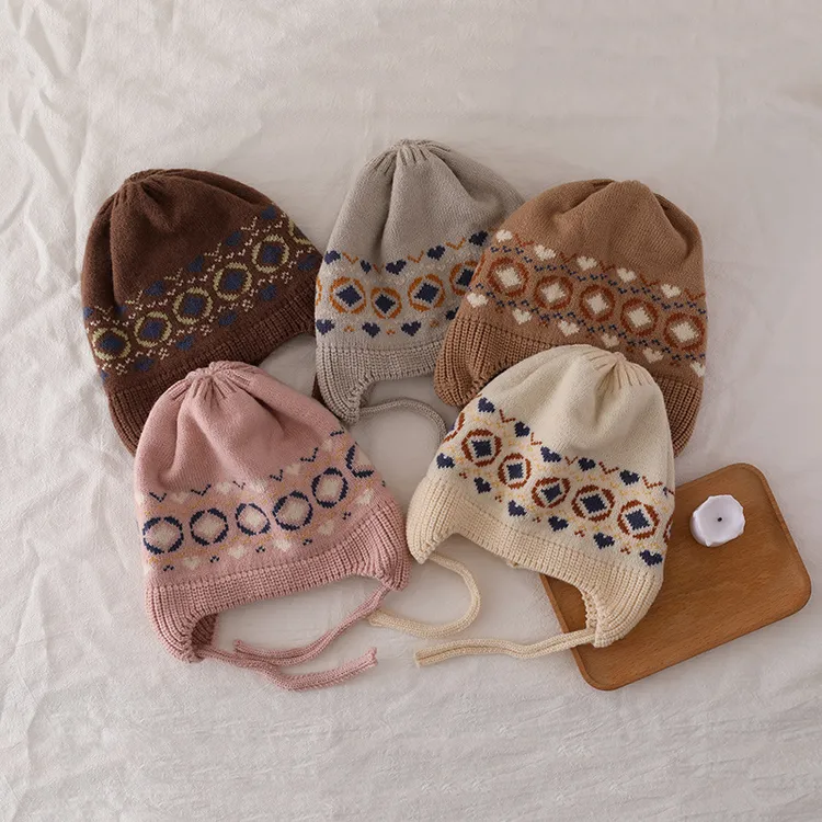 婴儿帽子2024秋冬季新款毛线帽可爱超萌宝宝针织护耳保暖男童女宝