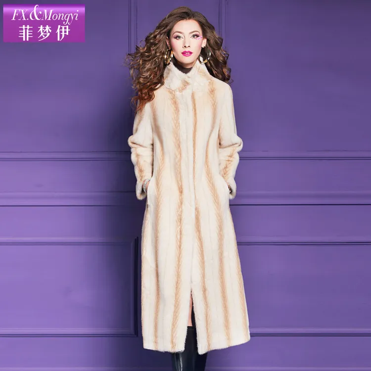 菲梦伊皮毛一体外套冬季新款貂绒气质时尚保暖加厚毛呢外套61154