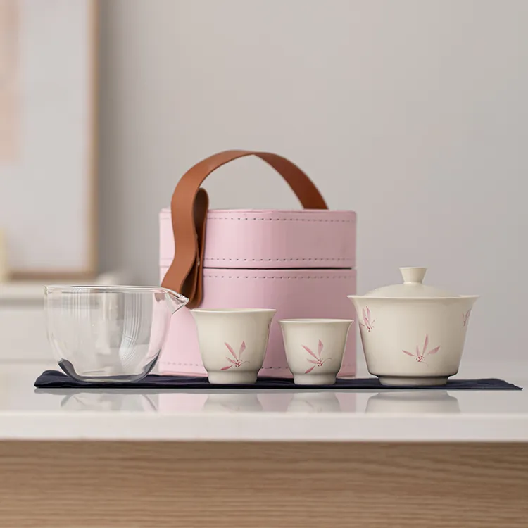 轻奢女士旅行茶具陶瓷快客杯便携式户外旅行泡茶小套装露营泡茶壶