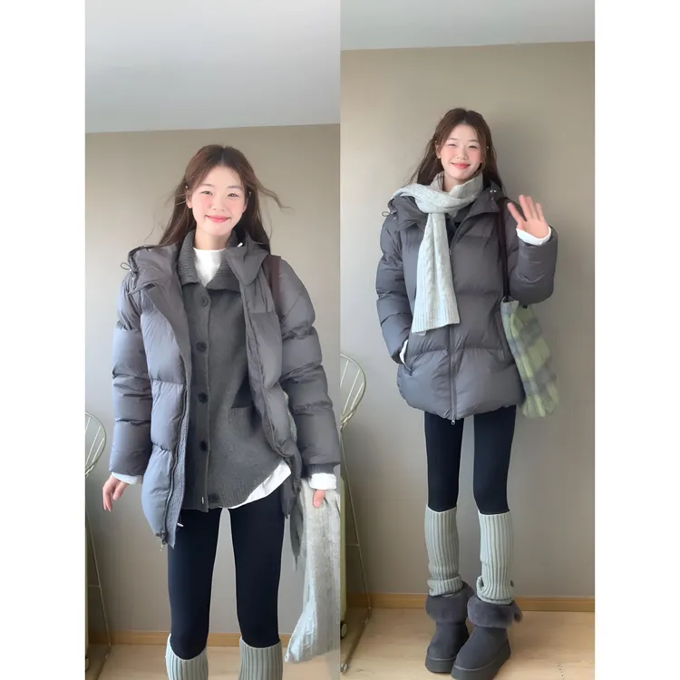 INS CEC韩版时尚气质连帽棉服外套2025冬季新款时髦保暖加厚棉袄