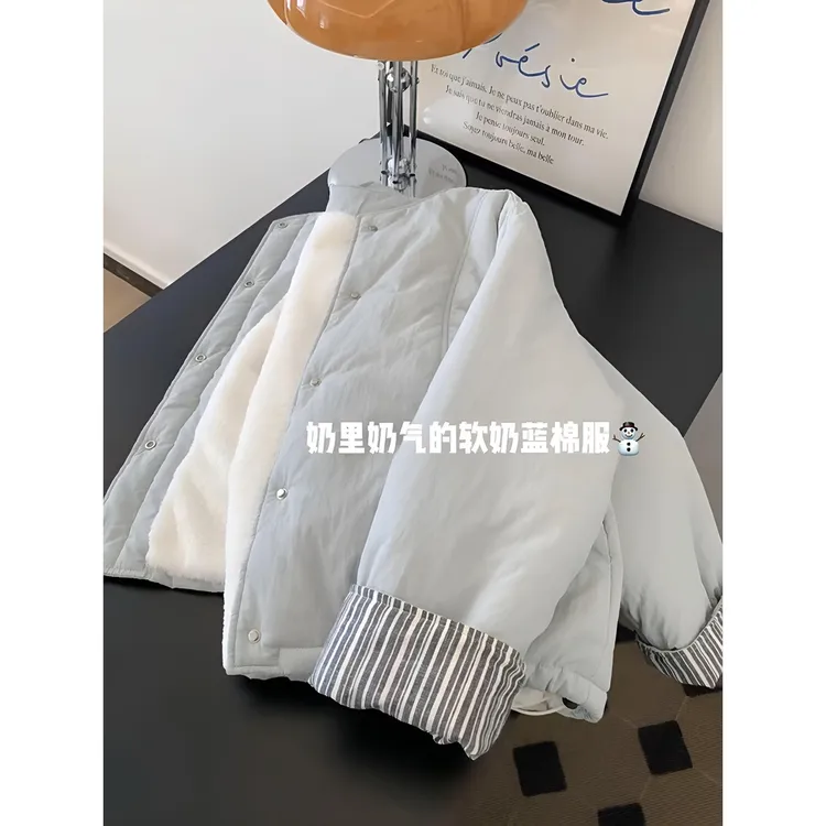 INS CEC韩系撞色设计感棉服外套女秋冬新款百搭宽松显瘦短款棉衣