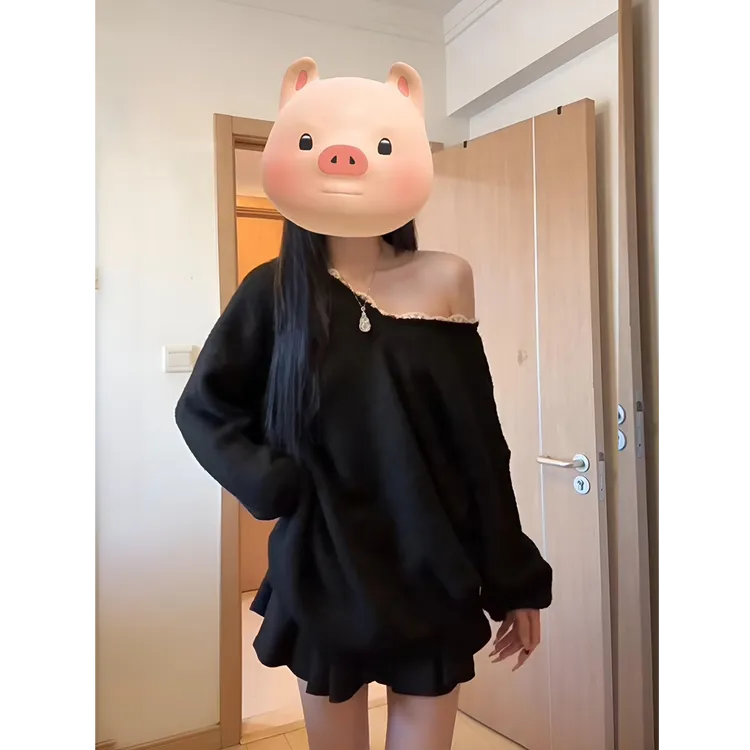INS CEC韩系蝴蝶结蕾丝边针织毛衣女秋冬2024新款宽松慵懒风上衣