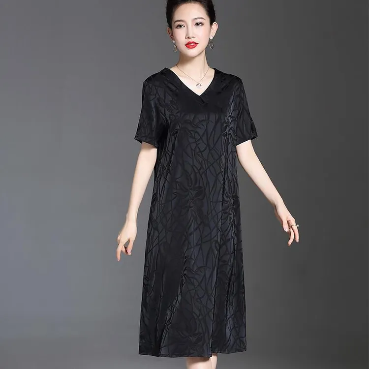 妈妈装大牌冰丝印花连衣裙女2022年夏装阔太太宽松大码裙子