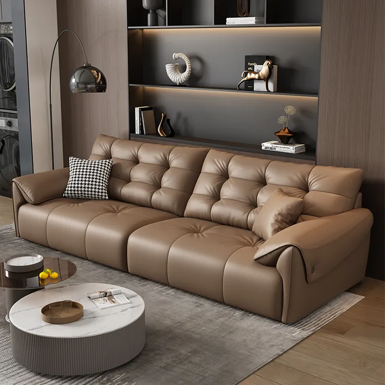 （双十二补贴专属）大象耳朵云朵沙发意式极简摩卡色真皮沙发