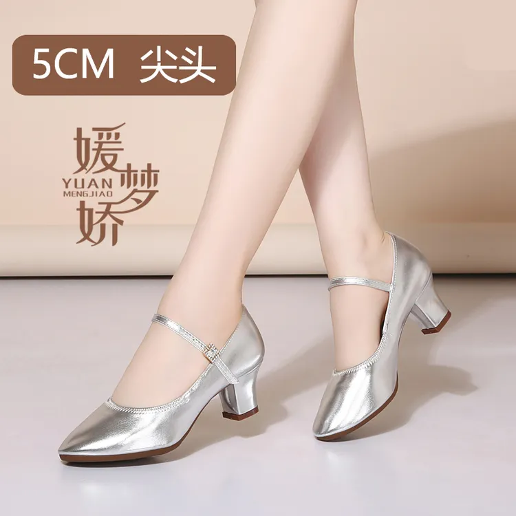 四季室外软底舞蹈鞋女广场舞牛筋底中高跟跳舞鞋银色外穿广场舞女商品图