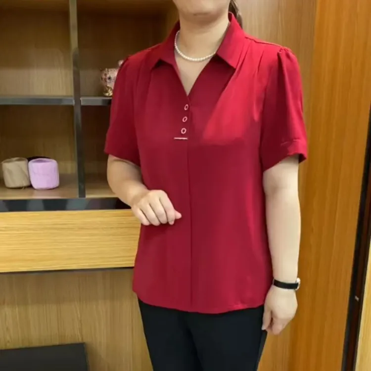 妈妈装时尚洋气小方领短袖小衫女士中老年中年衬衫母亲衣服夏装