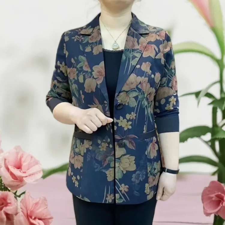 2024春季新款品质花色西装外套时尚气质高档大码女装洋气妈妈装