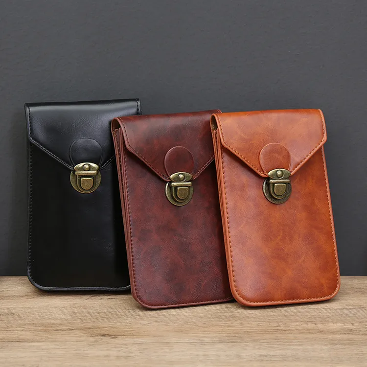 热销男士竖款休闲手机包穿皮带薄款小腰包多功能迷你运动挂包