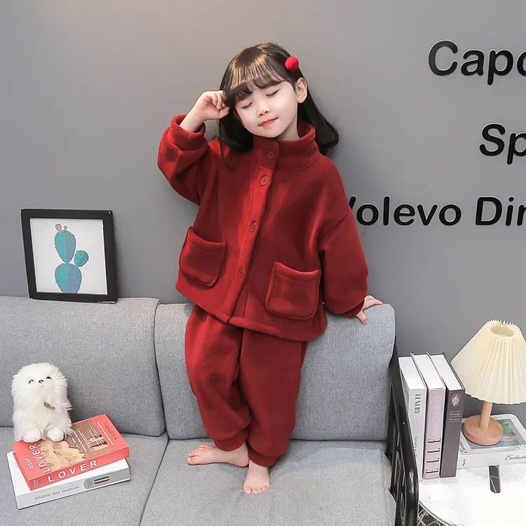 儿童奥粒绒睡衣冬季新款女童加厚宝宝秋冬款珊瑚绒家居服分体套装