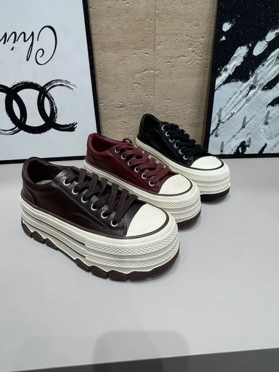 加绒女2024新款爆款真皮松糕厚底鞋女小个子增高百搭休闲鞋帆布鞋