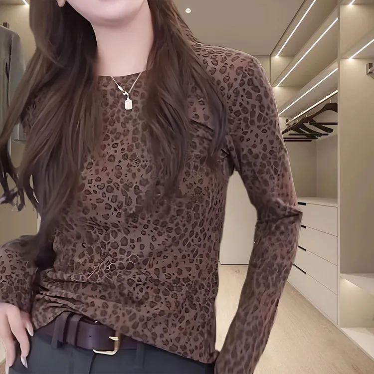 女装时尚潮牌打底衫女款春款爆款2025新款豹纹长袖高级感修身显瘦