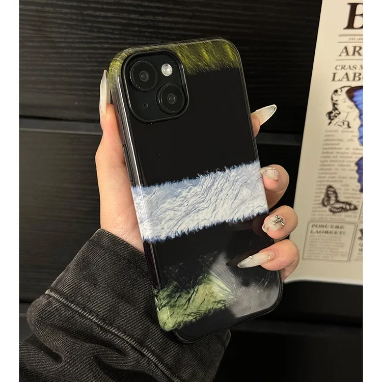 韩系绿色条纹适用苹果16ProMax手机壳iPhone15/14二合一菲林壳13