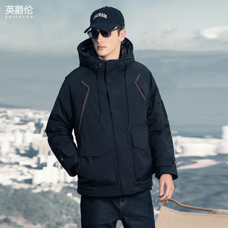 英爵伦石墨烯热反射鹅绒服男士防寒工装羽绒服保暖连帽外套YR2842