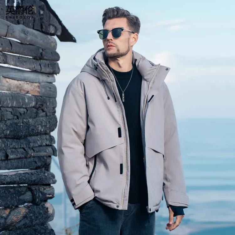 高充绒银离子锁温羽绒服男连帽冬季防寒保暖工装白鸭绒24YR022