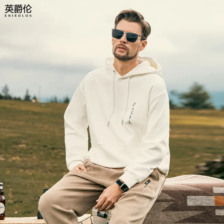 350G重磅连帽卫衣男秋冬新款分割线设计感字母印花廓形上衣WY6009