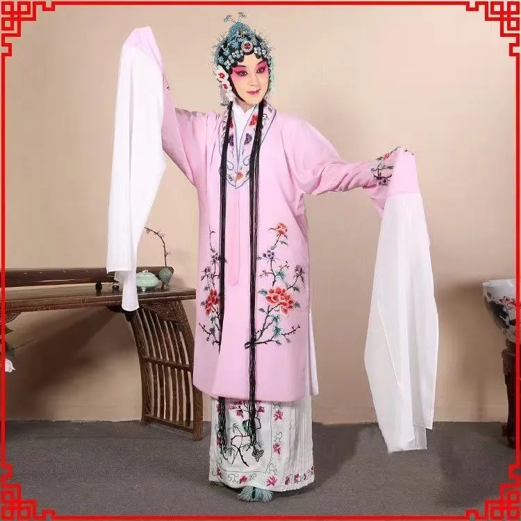 京剧越剧黄梅戏曲服装女练功服青衣水袖工艺戏服演出戏服女披舞台