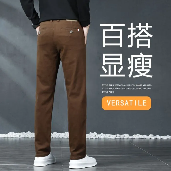 2024加绒厚款高端商务休闲裤男士小直筒显瘦时尚春秋长裤秋潮流