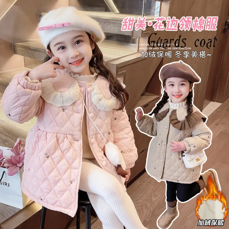 女童加绒棉衣外套中长款秋冬装洋气儿童加厚棉袄韩版宝宝棉服上衣