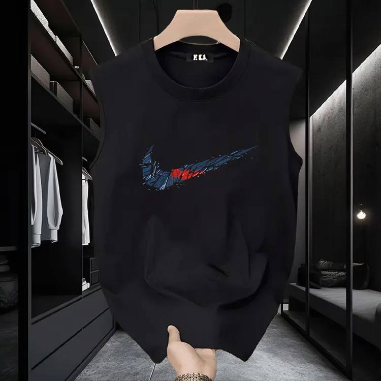 2024夏季新款重磅纯棉印花圆领男士背心休闲时尚百搭无袖t恤男女