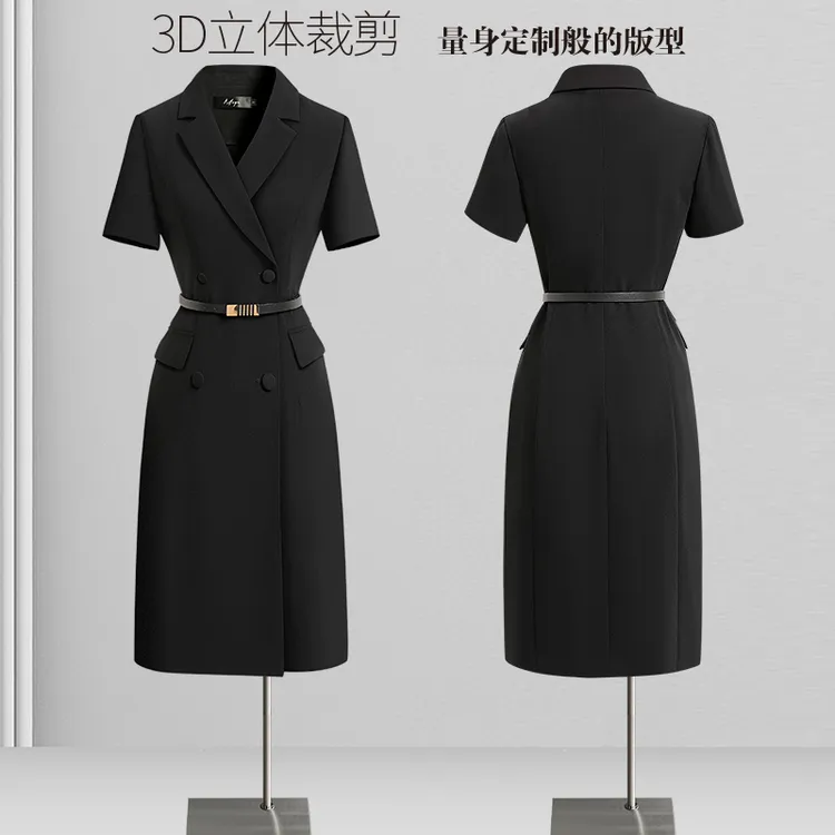 西装领通勤中腰夏季通勤连衣裙立体裁剪商务高端修身显瘦女神范
