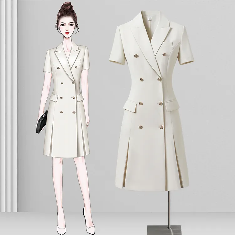 职业连衣裙女夏季西装裙高级感纯色气质时尚通勤工装高级感