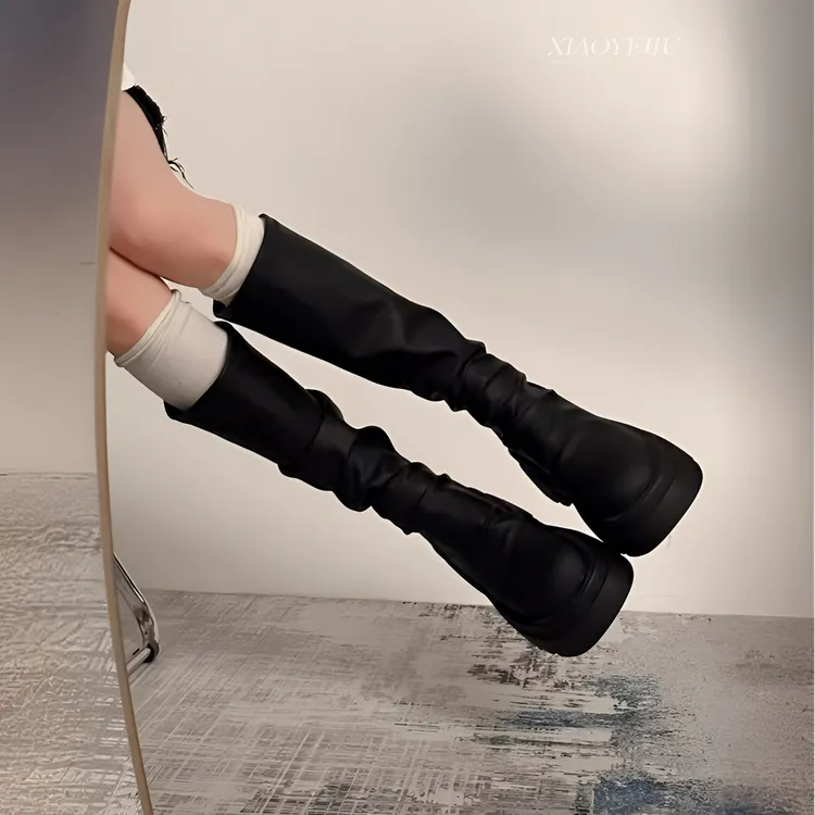 2025新款长靴女秋冬靴子爆款黑色厚底高筒瘦瘦靴女款长筒靴堆堆靴