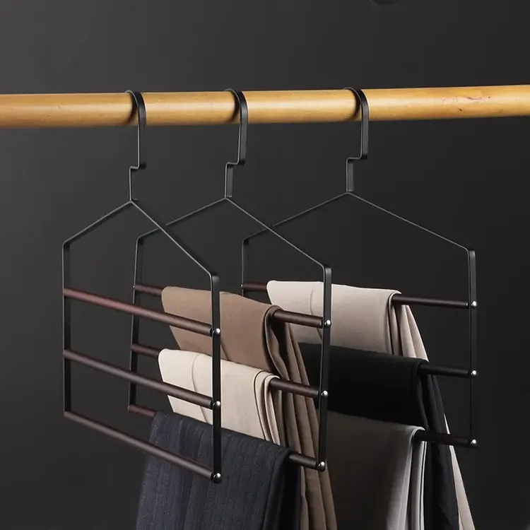 裤架轻奢高端榉木铁艺三杆无痕裤架家用多功能一体防滑多层裤架
