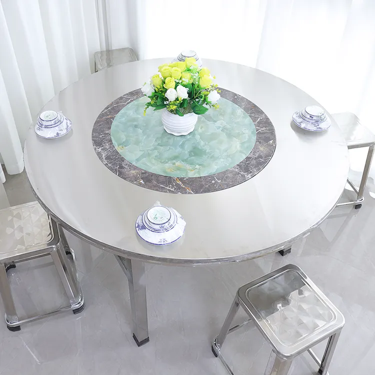 不锈钢圆桌内置转盘餐桌家庭吃饭桌子折叠桌商用饭店餐厅饭桌圆台