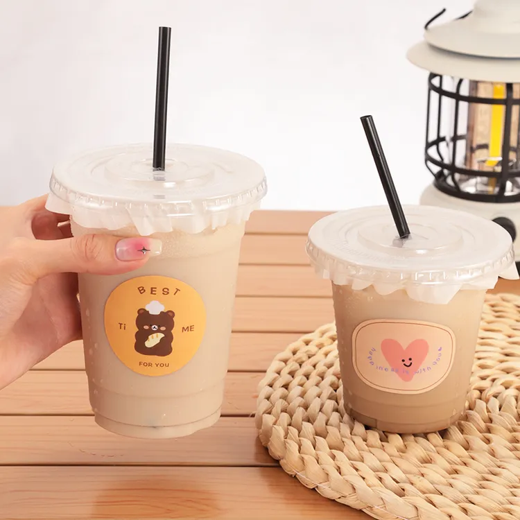 咖啡杯一次性奶茶杯带盖加厚塑料网红自制咖啡外带打包饮料杯商用